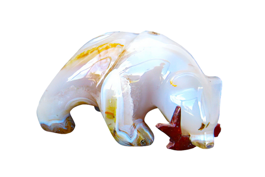 Agate Bear Eating Fish Carvings