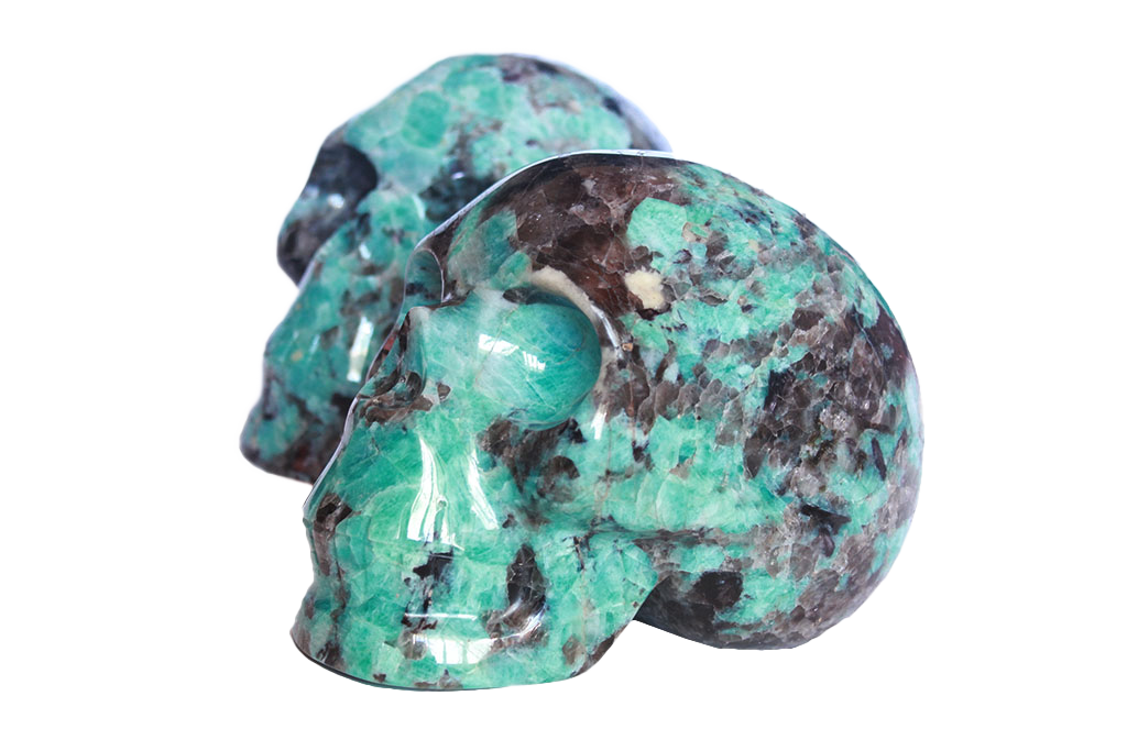 Handmade Amazonite Skull Carvings. Luxury Modern Interior Decoration