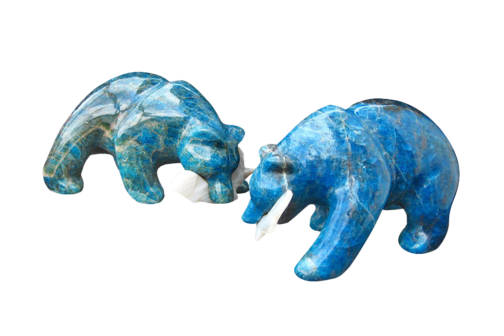 Apatite Bear Eating Fish Carvings