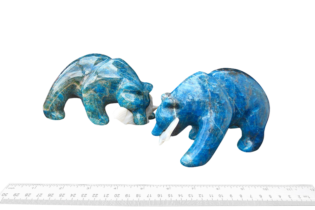 Gem Decor® Apatite Bear Eating Fish Handmade Carvings - Luxury Decoration and gift