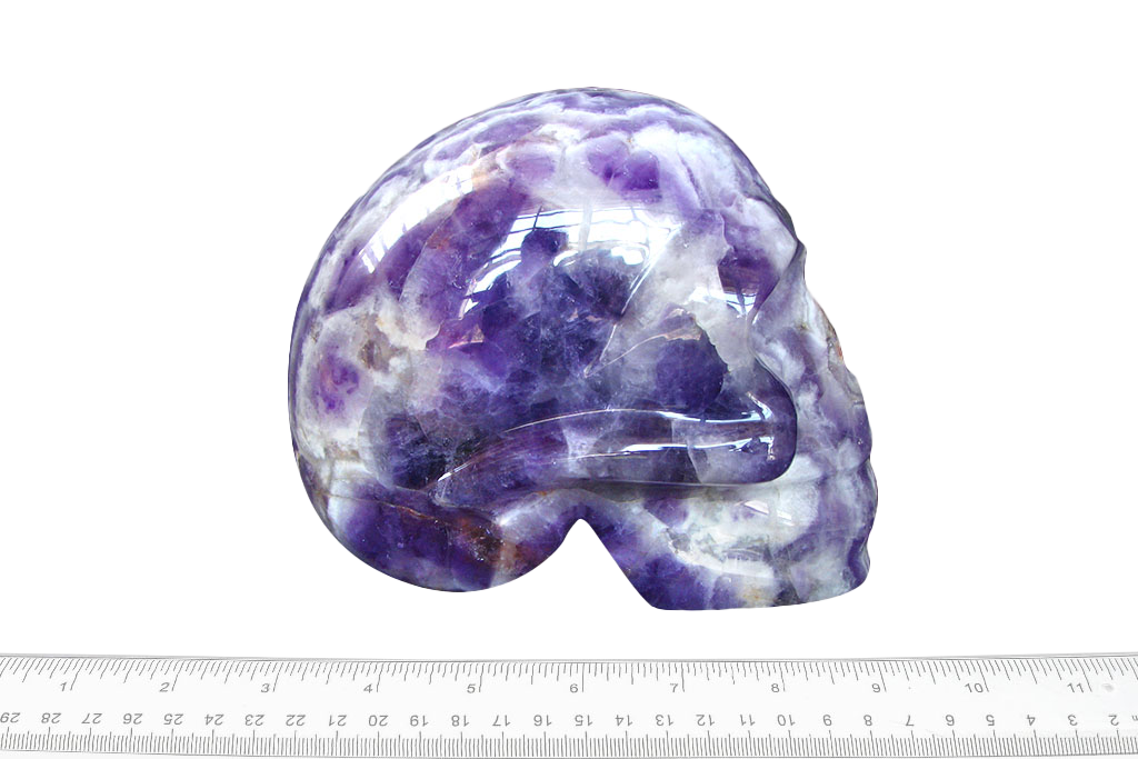 Handmade Banded Amethyst Skull Carvings. Luxury Modern Interior Decoration