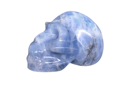 Handmade Blue Calcite Skull Carvings. Luxury Modern Interior Decoration