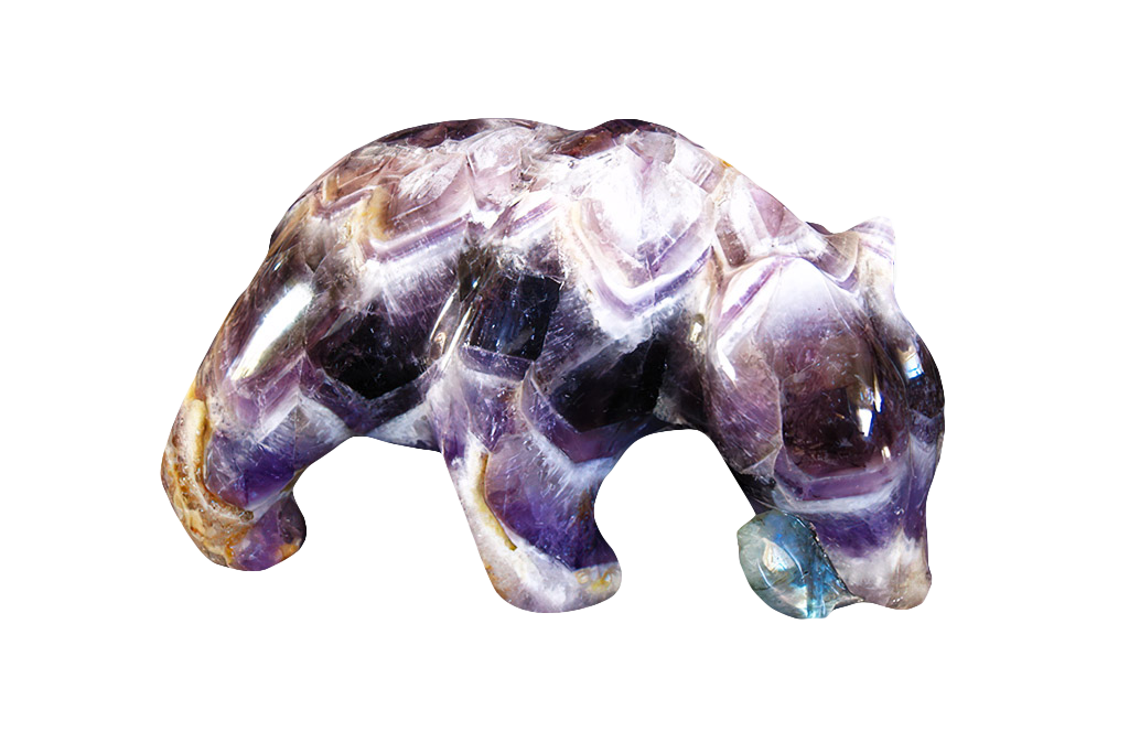 Gem Decor® Banded Amethyst Bear Eating Fish Handmade Carvings - Luxury Decoration and gift