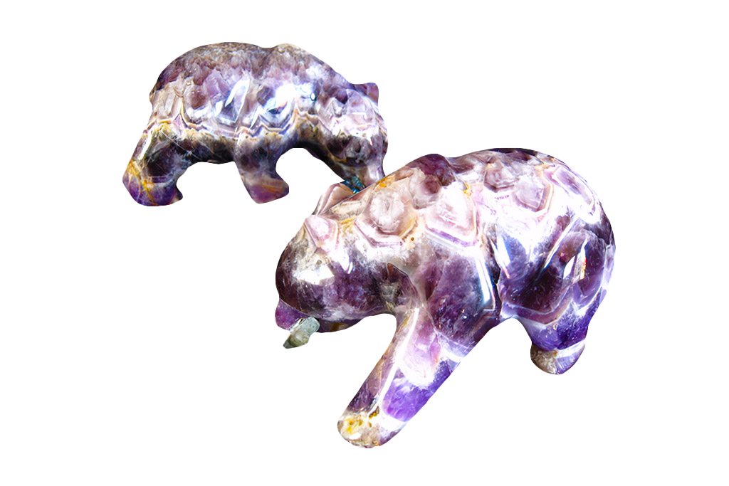 Gem Decor® Banded Amethyst Bear Eating Fish Handmade Carvings - Luxury Decoration and gift