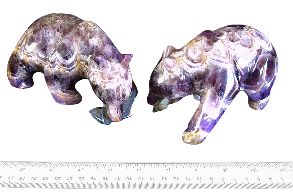 Gem Decor® Banded Amethyst Bear Eating Fish Handmade Carvings - Luxury Decoration and gift