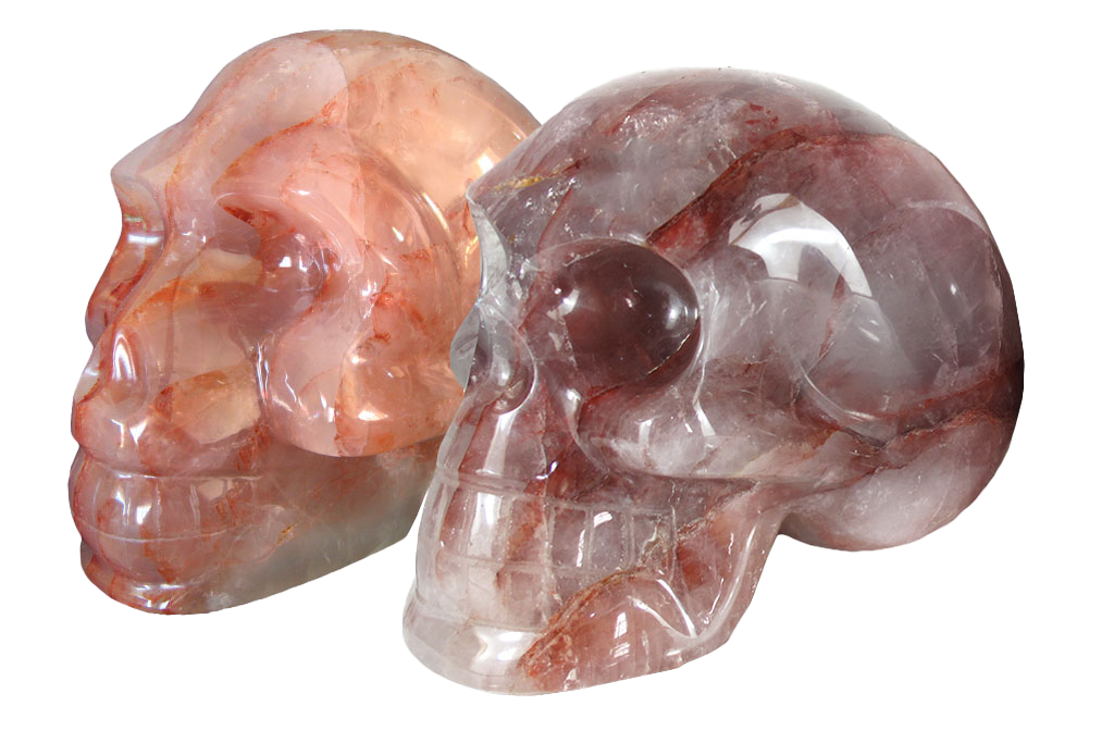Handmade Fire Quartz Skull Carvings. Luxury Modern Interior Decoration