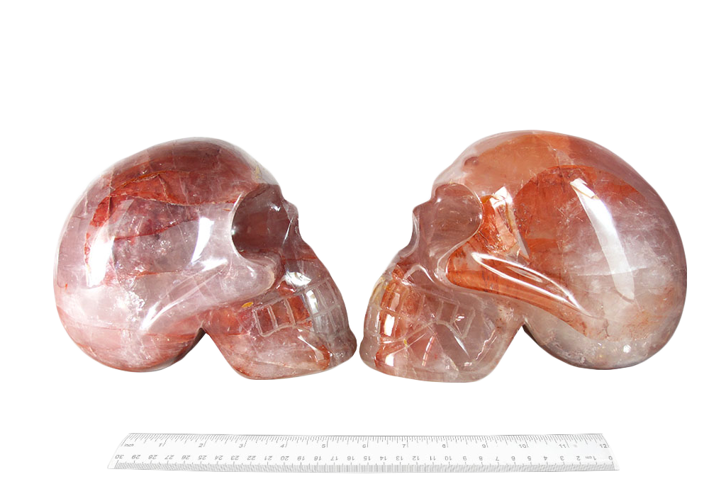 Handmade Fire Quartz Skull Carvings. Luxury Modern Interior Decoration