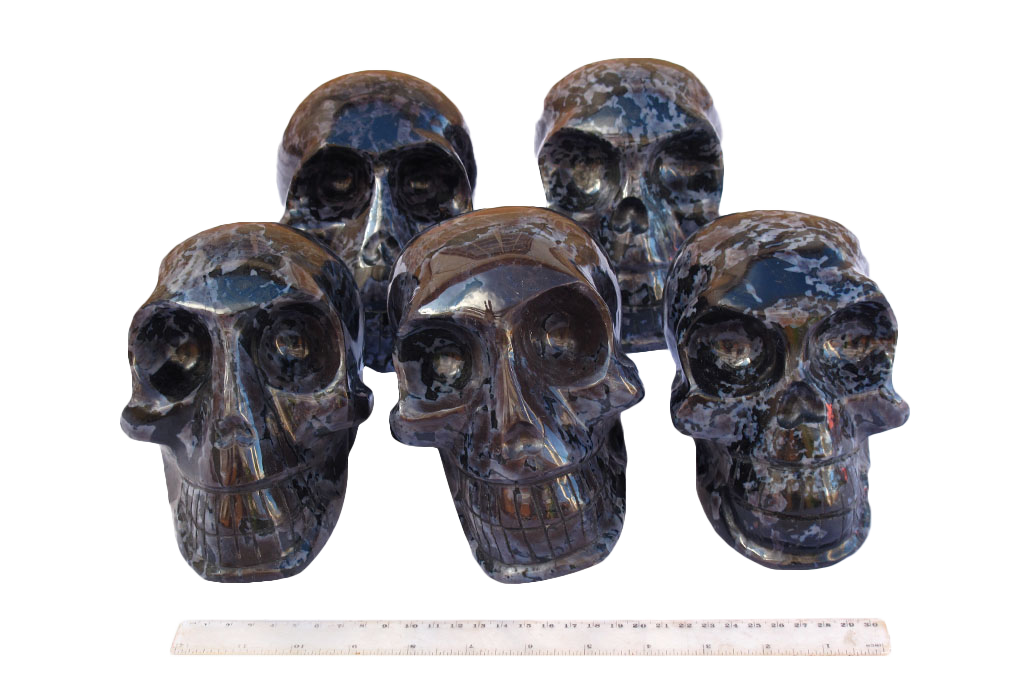 Handmade Indigo Gabbro Skull Carvings. Luxury Modern Interior Decoration