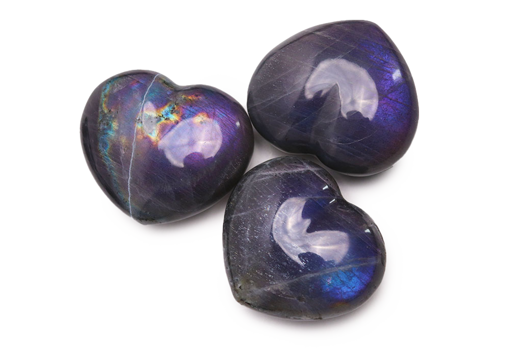 Fire Labradorite Heart Carvings. Luxury and modern home decor. Gift idea items