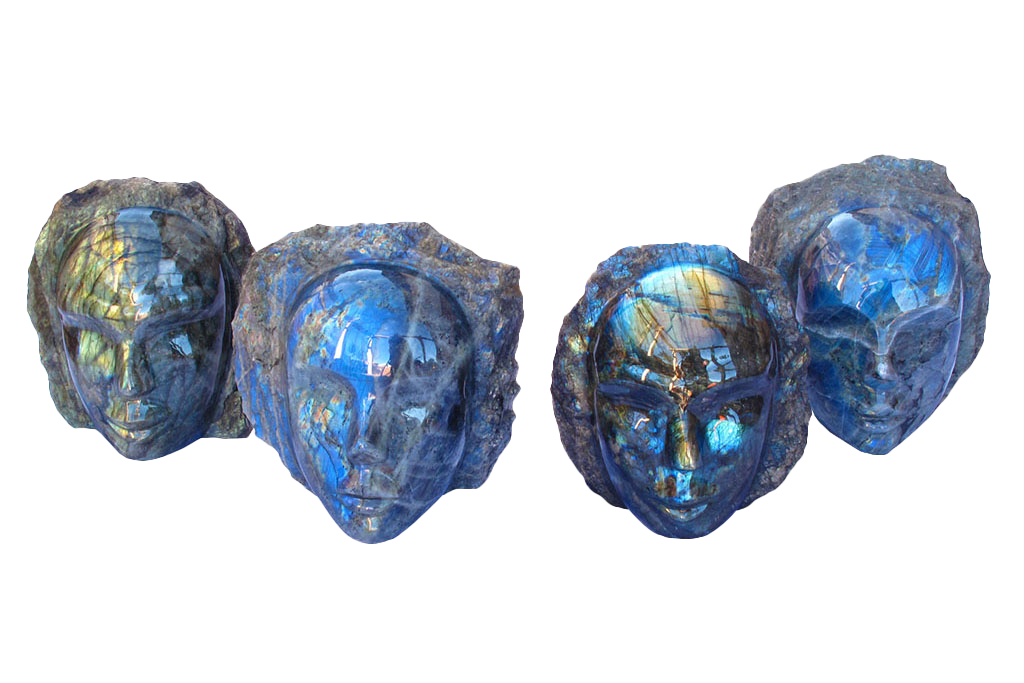 Labradorite Face Carvings. Luxury Modern Interior Decoration