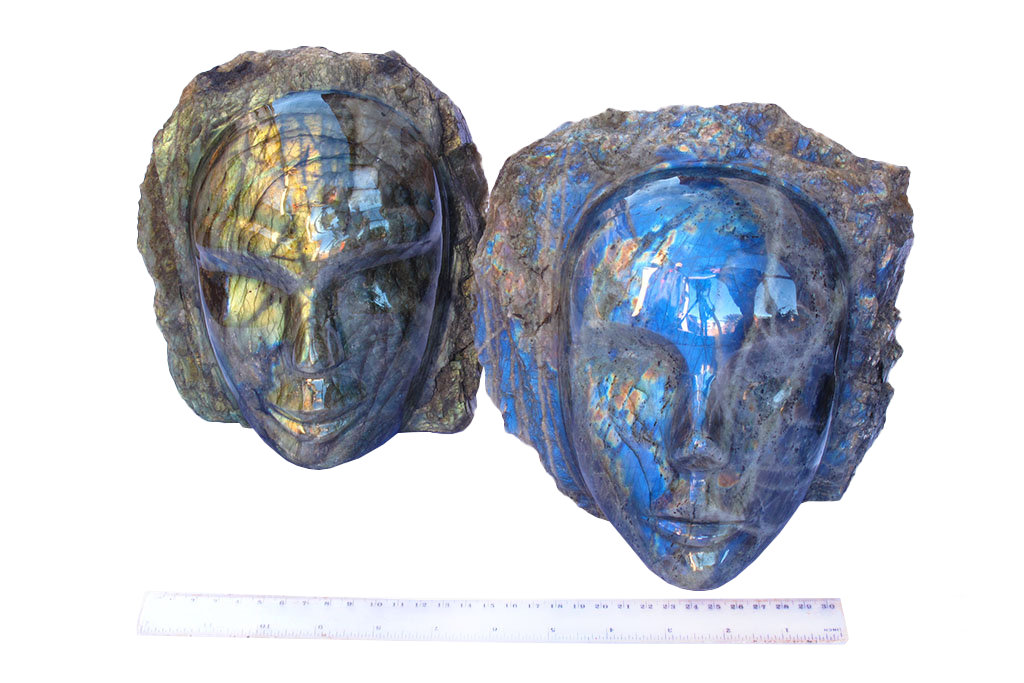 Labradorite Face Carvings. Luxury Modern Interior Decoration