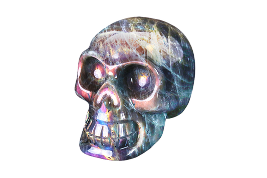 Handmade Purple Labradorite Skull Carvings. Luxury Modern Interior Decoration