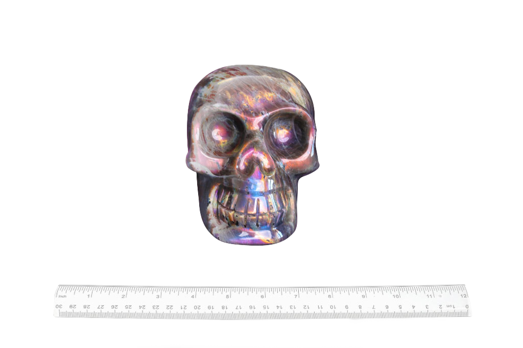 Handmade Purple Labradorite Skull Carvings. Luxury Modern Interior Decoration