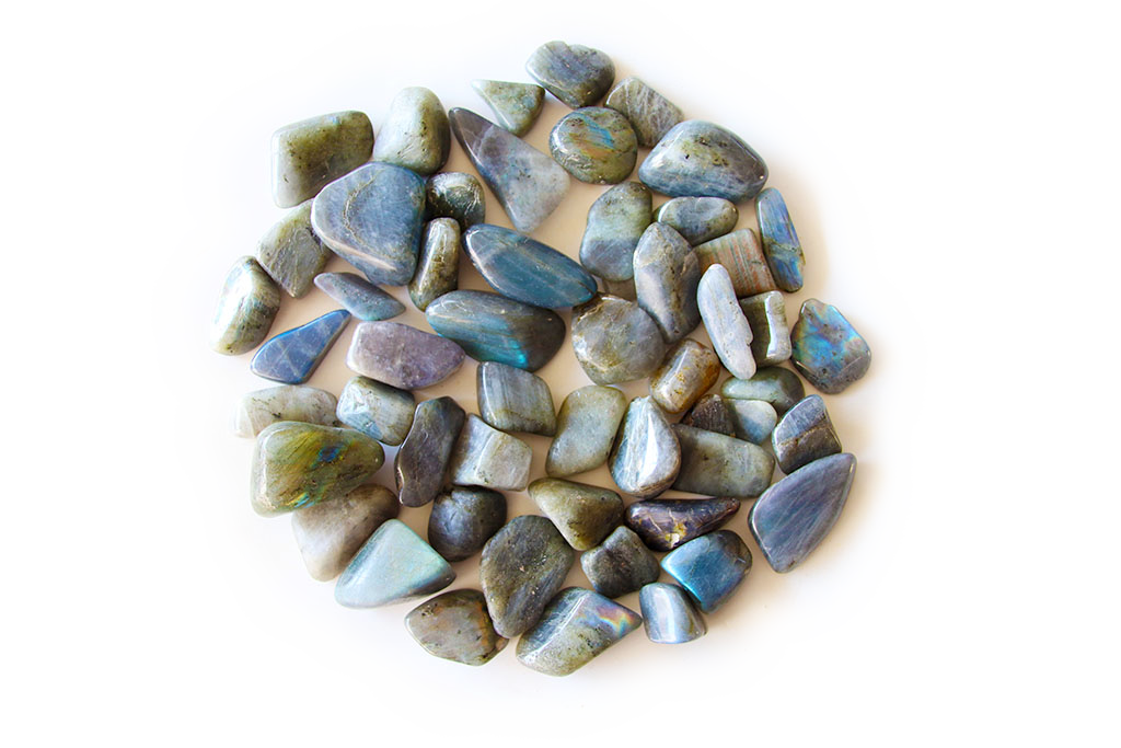 Labradorite Tumble Stones. Interior home decoration. Luxury Modern decoration