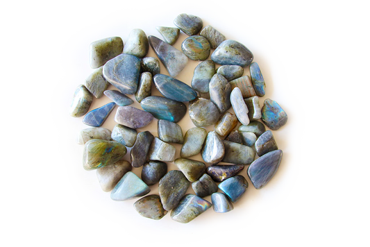 Labradorite Tumble Stones. Interior home decoration. Luxury Modern decoration