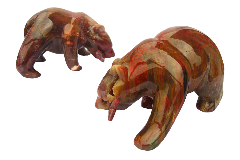 Gem Decor® Petrified Wood Bear Eating Fish Handmade Carvings - Luxury Decoration and gift
