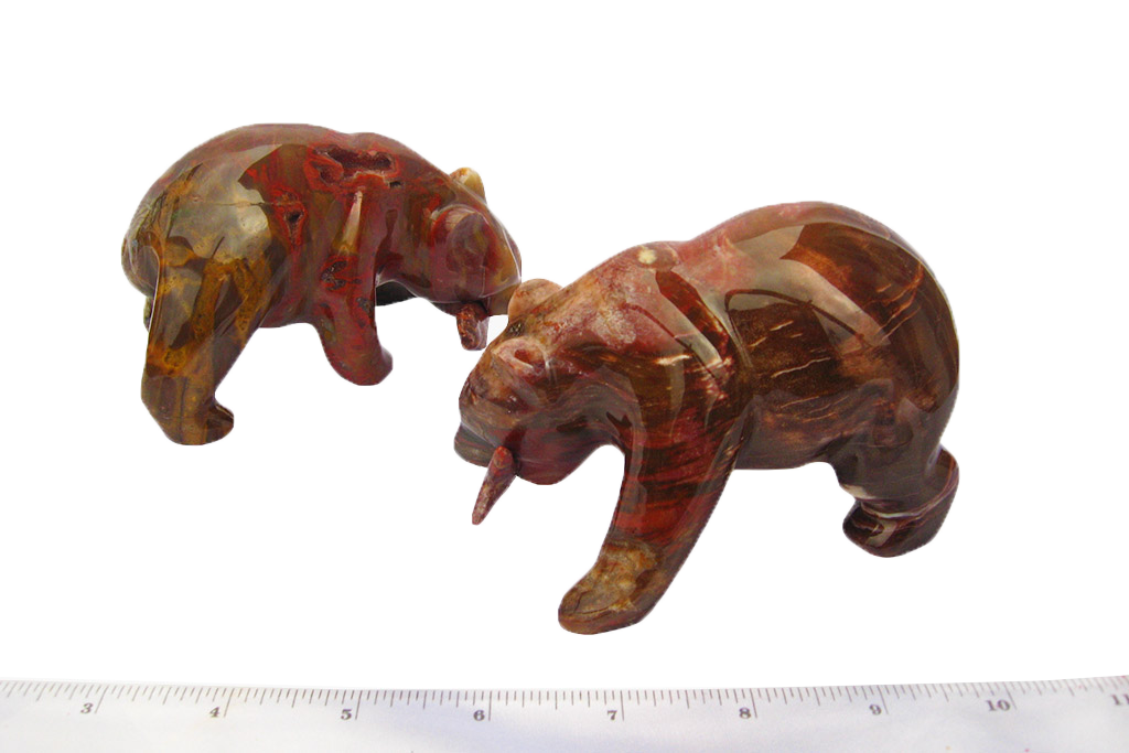 Gem Decor® Petrified Wood Bear Eating Fish Handmade Carvings - Luxury Decoration and gift