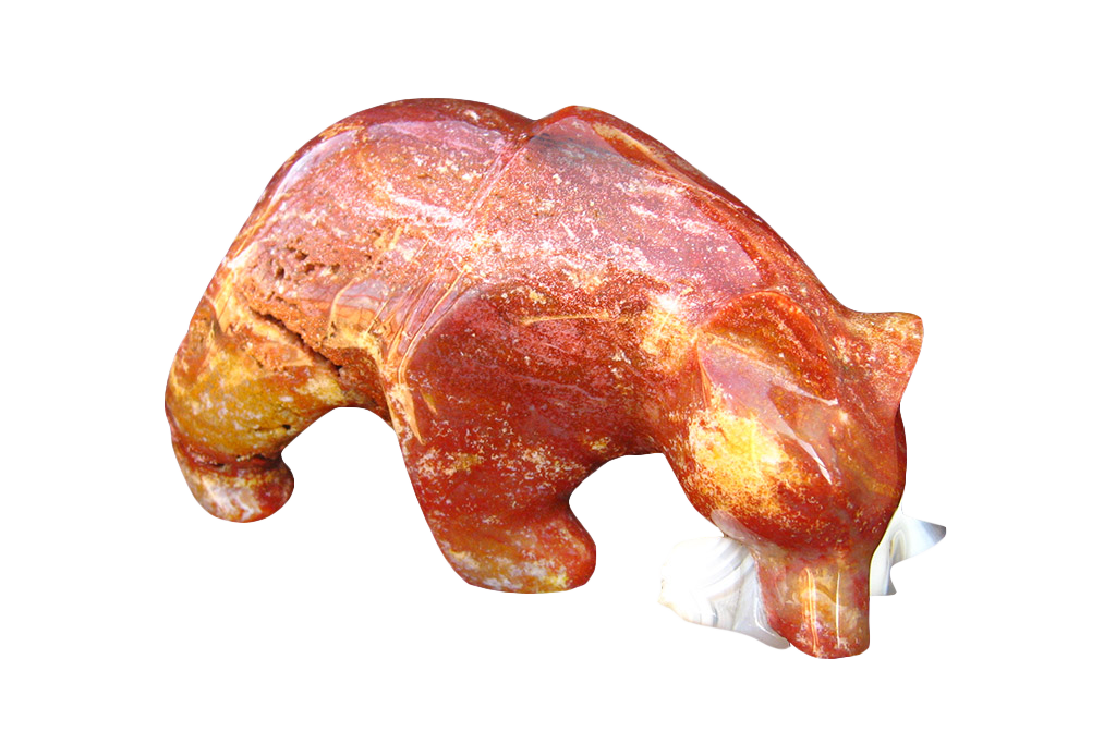 Gem Decor® Chestnut Jasper Bear Eating Fish Handmade Carvings - Luxury Decoration and gift