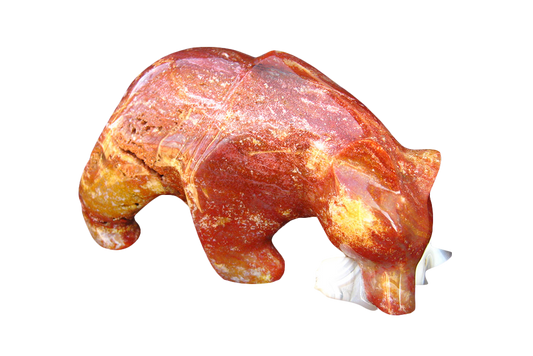Gem Decor® Chestnut Jasper Bear Eating Fish Handmade Carvings - Luxury Decoration and gift