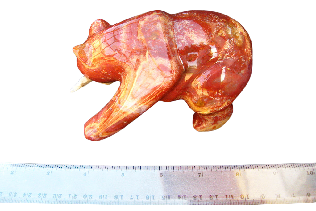 Gem Decor® Chestnut Jasper Bear Eating Fish Handmade Carvings - Luxury Decoration and gift