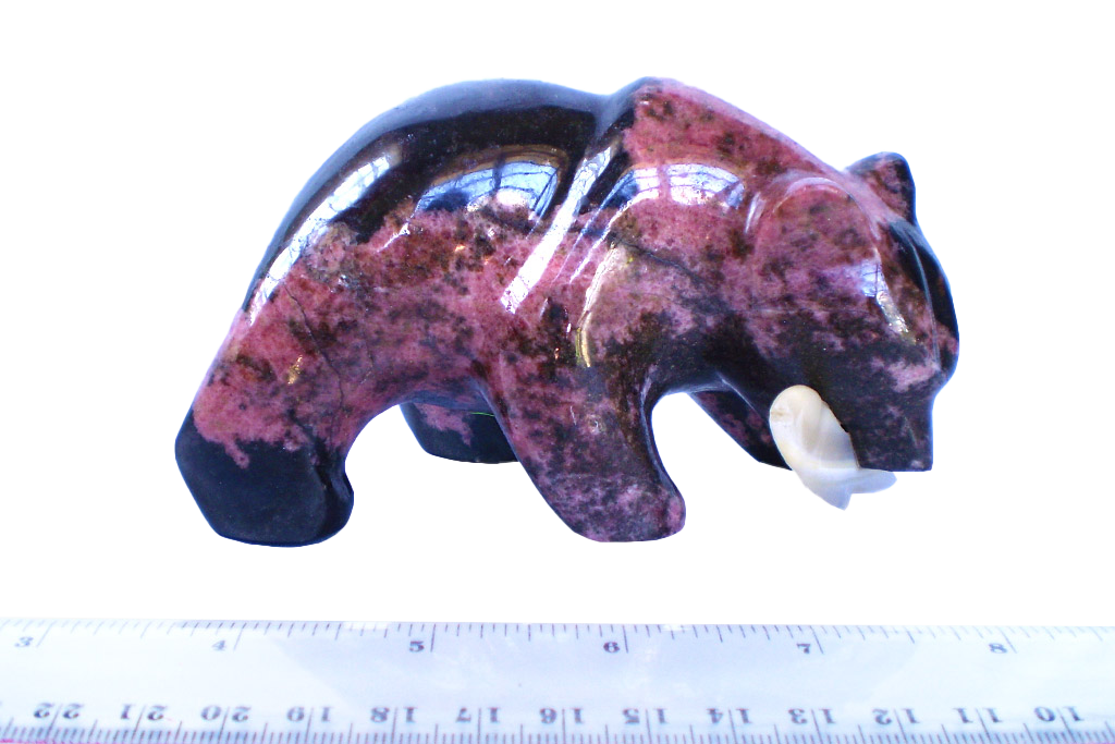 Rhodonite Bear Eating Fish Carvings