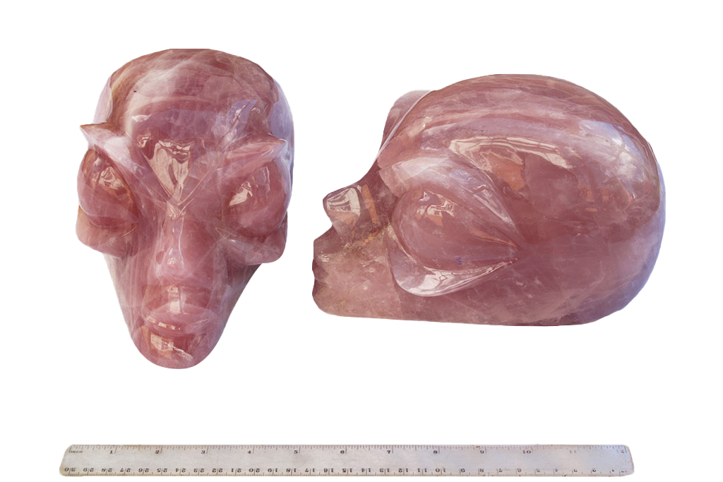 Rose Quartz Alien Face Carvings