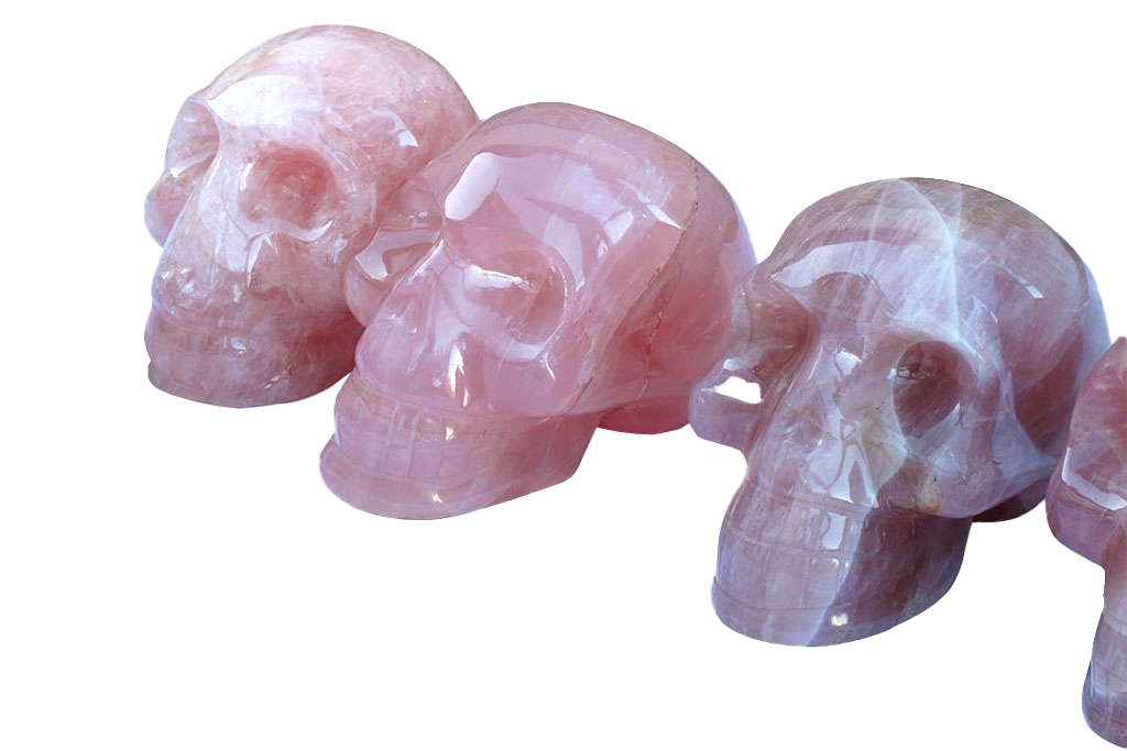 Handmade Rose Quartz Skull Carvings. Luxury Modern Interior Decoration