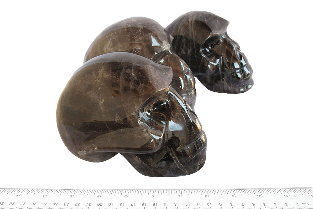 Handmade Smoky Quartz Skull Carvings. Luxury Modern Interior Decoration