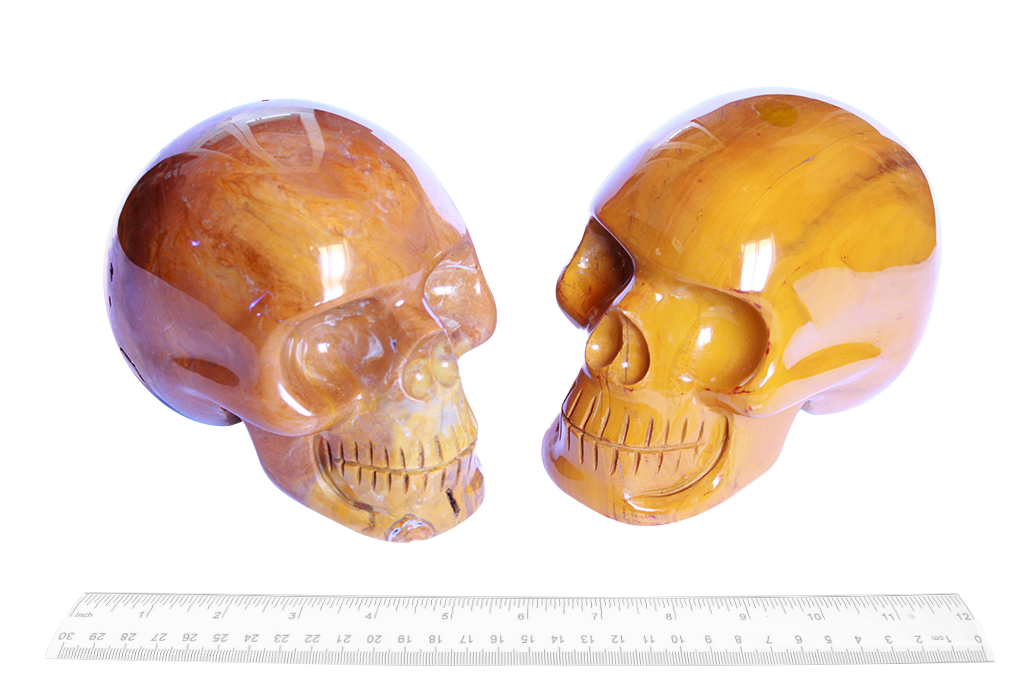 Handmade Yellow Jasper Skull Carvings. Luxury Modern Interior Decoration
