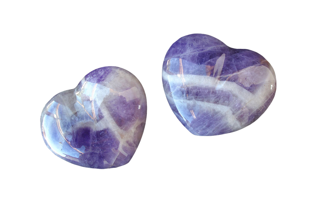 Banded Amethyst Heart Carvings. Luxury and modern home decor. Gift idea items