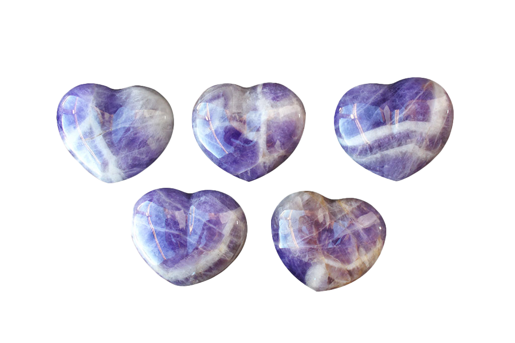 Banded Amethyst Heart Carvings. Luxury and modern home decor. Gift idea items