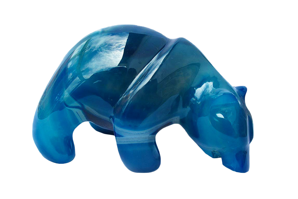 Blue Agate Bear Eating Fish Carvings