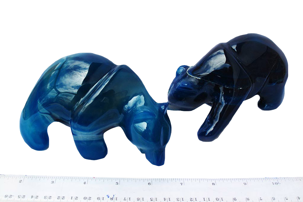 Gem Decor® Blue Agate Bear Eating Fish Handmade Carvings - Luxury Decoration and gift