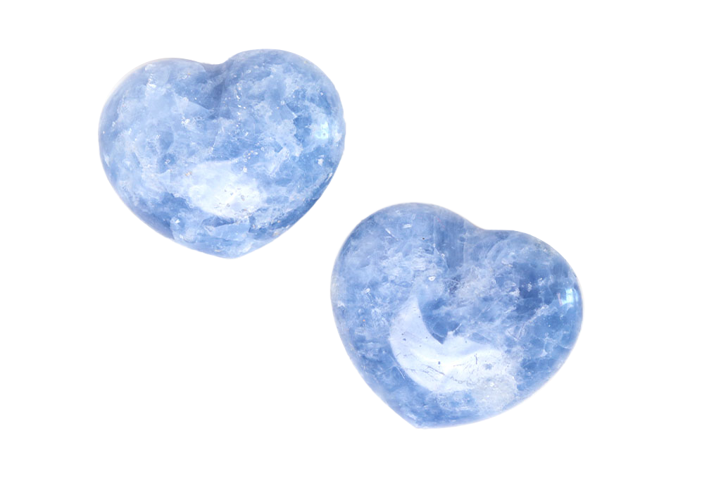 Blue Calcite Heart Carvings. Luxury and modern home decor. Gift idea items