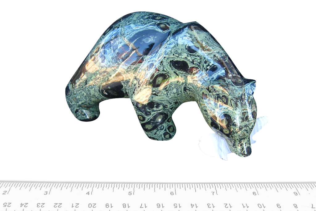 Gem Decor® Crocodile Jasper Bear Eating Fish Handmade Carvings - Luxury Decoration and gift