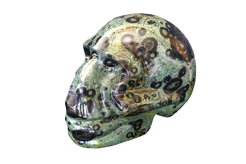 Handmade Crocodile Jasper Skull Carvings. Luxury Modern Interior Decoration