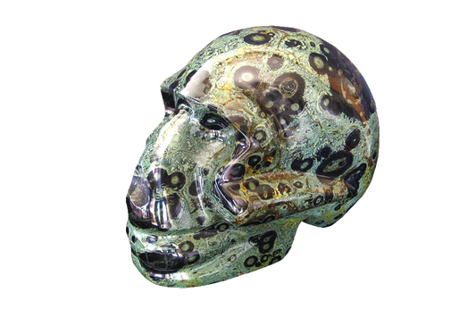 Handmade Crocodile Jasper Skull Carvings. Luxury Modern Interior Decoration