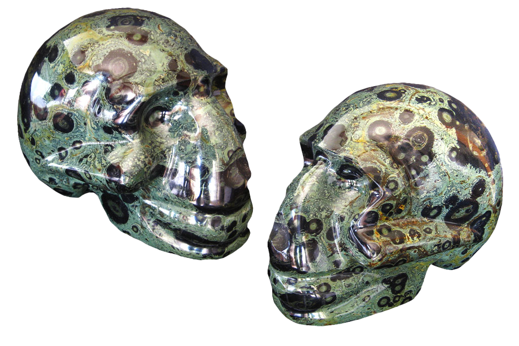 Handmade Crocodile Jasper Skull Carvings. Luxury Modern Interior Decoration