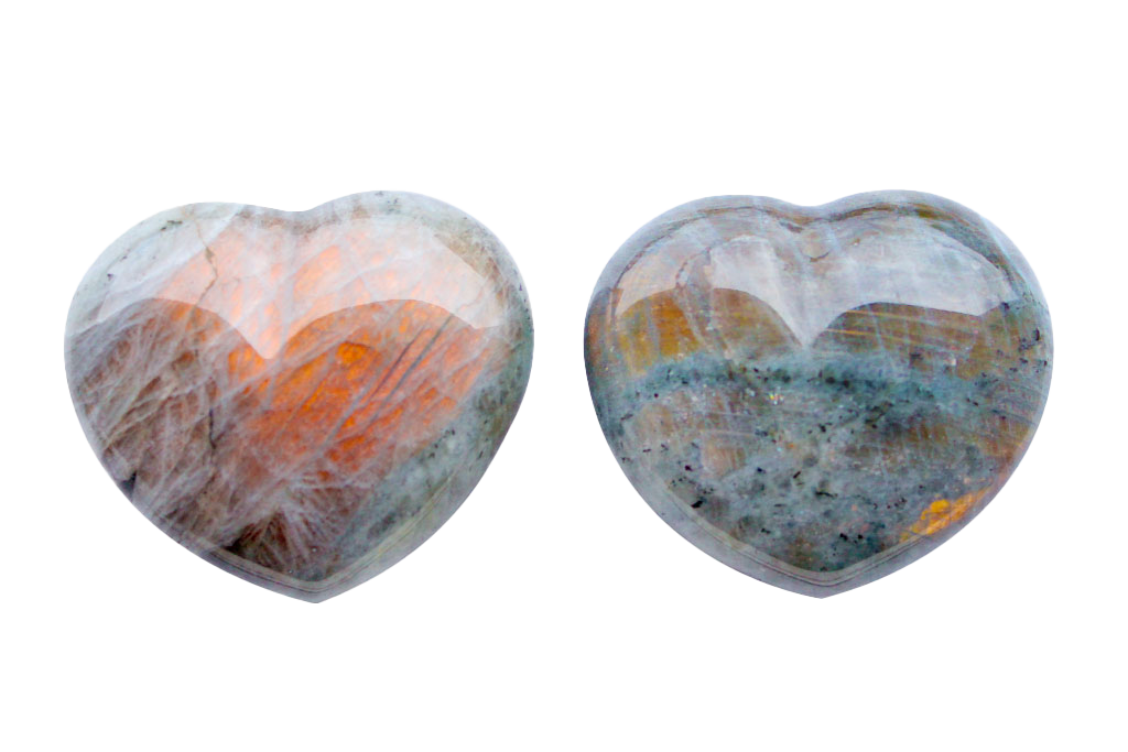 Fire Labradorite Heart Carvings. Luxury and modern home decor. Gift idea items