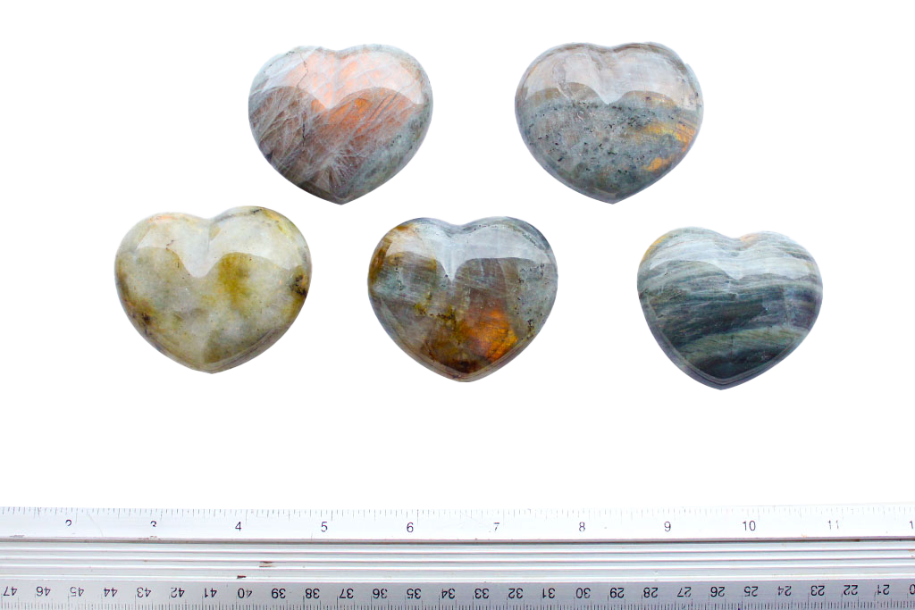 Fire Labradorite Heart Carvings. Luxury and modern home decor. Gift idea items