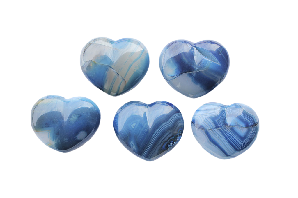 Blue Agate Heart Carvings. Luxury and modern home decor. Gift idea items