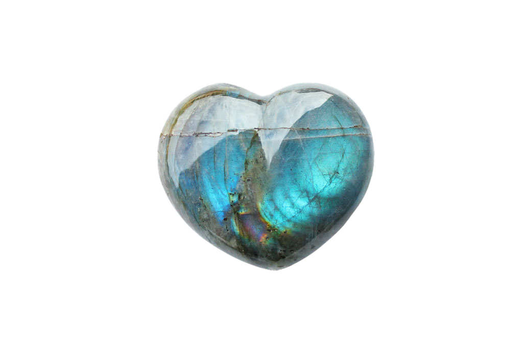 Peacock Blue Labradorite Decorative Heart. Luxury and modern home decor. Gift idea items