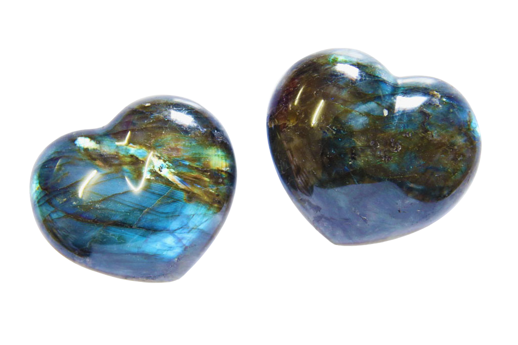 Electric Midnight Labradorite Heart Carvings. Luxury and modern home decor. Gift idea items