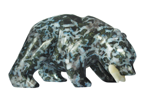Gem Decor® Indigo Gabbro Bear Eating Fish Handmade Carvings - Luxury Decoration and gift