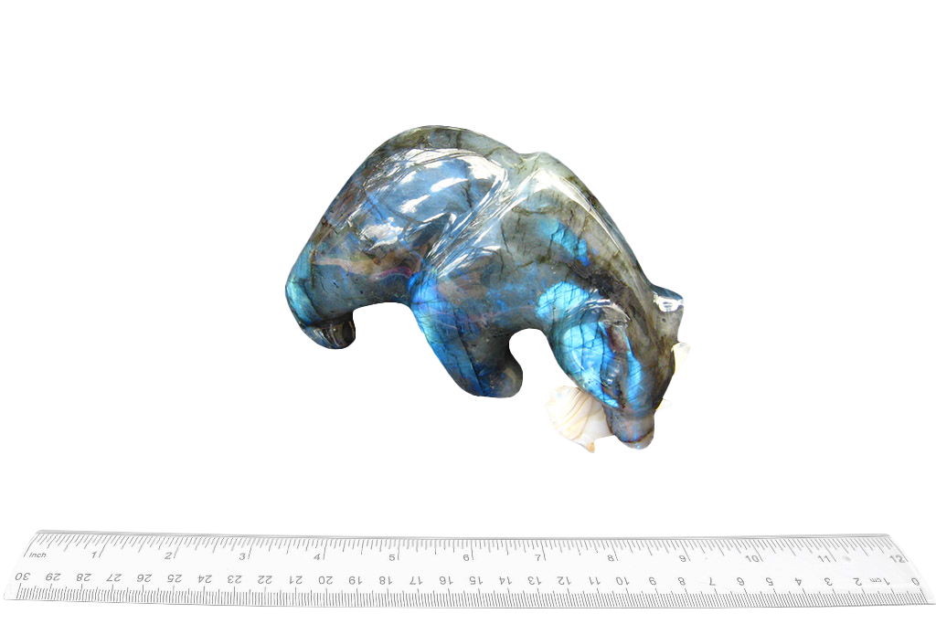 Labradorite Bear Eating Fish Carvings