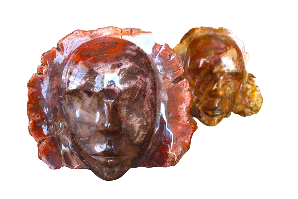 Petrified Wood Face Carvings