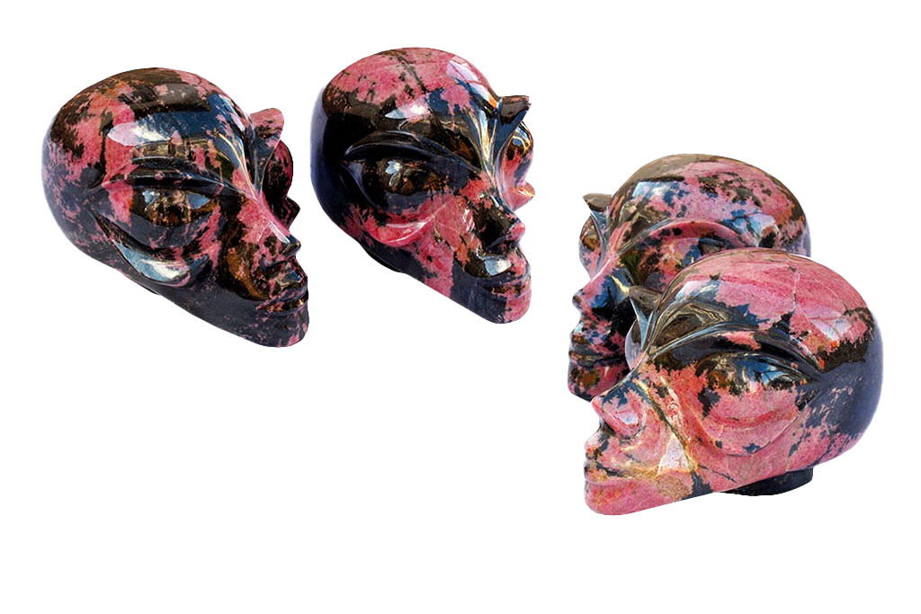 Rhodonite Alien Face Carvings