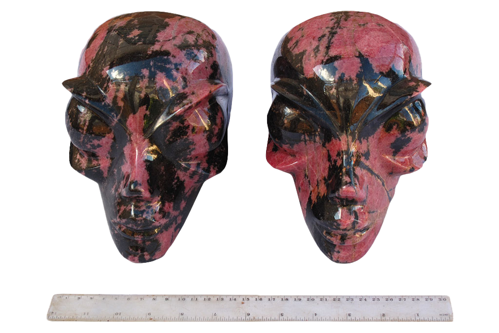 Rhodonite Alien Face Carvings