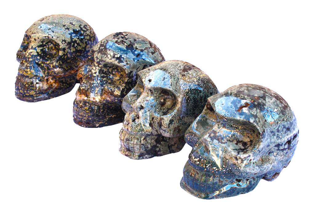 Handmade Sea Jasper Skull Carvings. Luxury Modern Interior Decoration