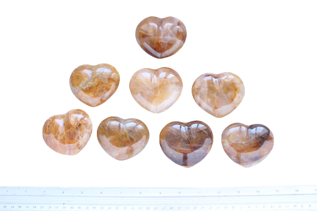 Yellow Hematoid Heart Carvings. Luxury and modern home decor. Gift idea items